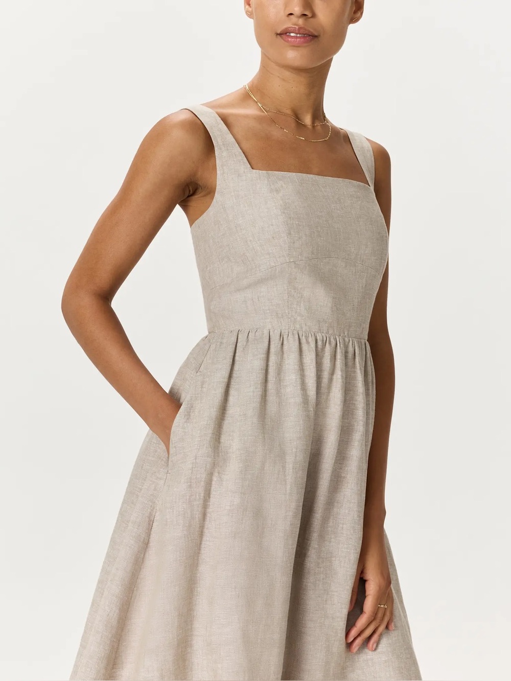 Quince 100% European Linen Fit & Flare Midi Dress Flax Beige Neutral Size Medium - Picture 14 of 16